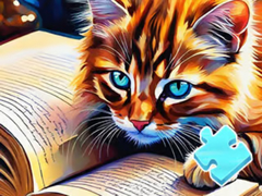 Spil Jigsaw Puzzle: Cat Reading